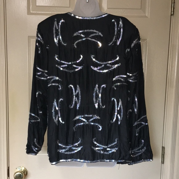 Vintage Evening in India 2X Black Jacket with sequins NWT - Picture 4 of 10